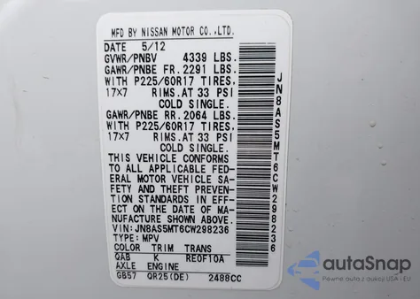 2012 Nissan Rogue Sv from USA, damaged, VIN JN8AS5MT6CW298236